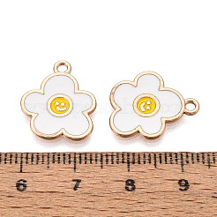 合金とエナメルのペンダント  花  カドミウムフリー＆鉛フリー  ゴールドカラー  ホワイト  17x14.5x1mm  穴：1.6mm&nbsp;ENAM-T021-32A-G