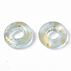 透明スプレー塗装ガラスヨーロピアンビーズ  大穴ビーズ  金色の箔付き  ドーナツ  淡いターコイズ  11x3mm  穴：4mm&nbsp;X-GLAA-N035-04E