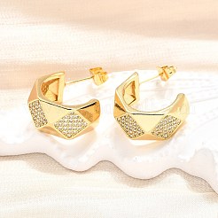 女性用真鍮マイクロパヴェクリアキュービックジルコニアスタッドピアス  18KGP本金メッキ  正方形  20x24.5x10mm&nbsp;EJEW-U056-05B-G