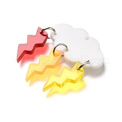 オペークアクリルパーツ  プラチナ鉄ループ付き  雲＆雷  カラフル  39x30x7mm  穴：1.6mm&nbsp;OACR-L019-03B