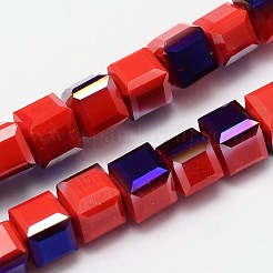 多面的な立方体の半分虹が電気メッキガラスビーズ連売り  ミックスカラー  5.5x5.5x5.5mm  穴：1mm  約94個/連  20.4インチ&nbsp;EGLA-E041-5mm-M2