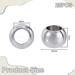 304ステンレススチールヨーロピアンビーズ25個  大穴ビーズ  ロンデル  ステンレス鋼色  10x7mm  穴：6mm&nbsp;STAS-GA0001-92
