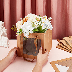 Square Paper Gift Tote Bags with Plastic Visible Window&nbsp;LS-ABAG-WH0051-10C