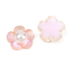 半透明エポキシ樹脂カボション  花  abs プラスチックイミテーションパールとグリッターパウダー付き  パールピンク  19x20x7mm&nbsp;RESI-XCP0002-61