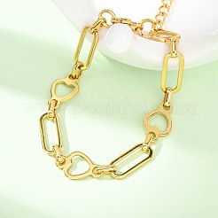 304ステンレススチール製ハート＆ペーパークリップリンクブレスレット（女性用）  ゴールドカラー  6.61インチ（16.8cm）&nbsp;BJEW-F536-21G