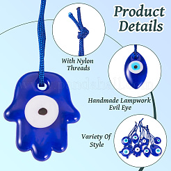 16Pcs 8 Styles Handmade Lampwork Evil Eye Pendants Decorations&nbsp;HJEW-TA0001-17