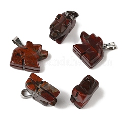 天然の赤い虹ジャスパーペンダント  201ステンレススチール製金具付き  クマ  18~19x22~23x9~10mm  穴：4x8mm&nbsp;G-B127-02P-02