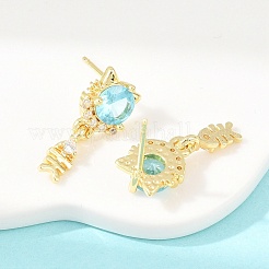 Brass Micro Pave Cubic Zirconia Dangle Stud Earrings&nbsp;EJEW-F405-24G-01