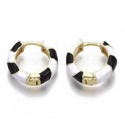 真鍮huggieフープピアス  ツートンエナメル付き  18KGP本金メッキ  ブラック  16x16.5x5mm  ピン：1x1mm&nbsp;EJEW-S209-04A
