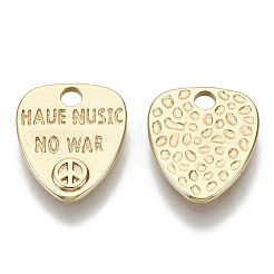 真鍮製チャーム  ニッケルフリー  haue nusic nowarという単語のピースサイン  ゴールドカラー  12x10x1mm  穴：1.8mm&nbsp;KK-N232-68-NF