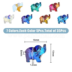 35個7色透明ガラスビーズ  バックメッキ  象  ミックスカラー  15x13x8mm  穴：1.2mm  5個/カラー&nbsp;GLAA-FH0001-68