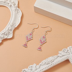 Rhombus Handmade Loom Pattern Glass Seed Beaded Dangle Earrings&nbsp;EJEW-MZ00036-01