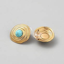 304ステンレススチール製渦巻きスパイラルスタッドピアス  合成ターコイズ入り  ゴールドカラー  23x20mm&nbsp;EJEW-WH0020-34