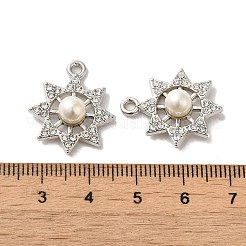 ラインストーン ペンダント付き合金  ABSの模造パールと  太陽のチャーム  プラチナ  22.5x19x7mm  穴：1.8mm&nbsp;FIND-B032-22P