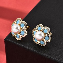 Flower Brass Micro Pave Clear Cubic Zirconia Stud Earrings&nbsp;EJEW-A135-21G