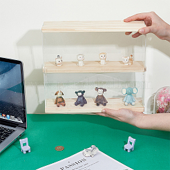 2段アクリル壁掛けミニフィギュアディスプレイボックス  木で  モデル用  ビルディングブロック  人形ディスプレイホルダー  透明  30x8.5x25.6cm&nbsp;CON-WH0089-132