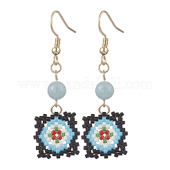 Handmade Glass Seed Beaded Window Lattice Pattern Dangle Earrings&nbsp;EJEW-MZ00560-03