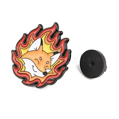 炎をまとった動物の合金エナメルピン  バックパックや衣類用の黒いラペルピン留め具  カラフル  キツネ  26x23.5mm&nbsp;JEWB-G046-05B