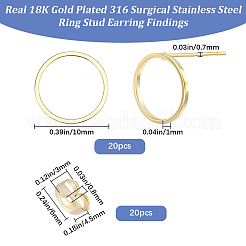 20Pcs 316 Surgical Stainless Steel Stud Earring Findings&nbsp;STAS-BBC0008-54