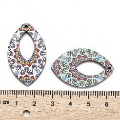 印刷された天然バスウッドパーツ  バックランダムカラー  馬の目  ミックスカラー  34.5x21.5x3mm  穴：1.5mm&nbsp;WOOD-S045-009-M