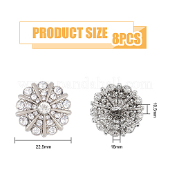 8個セット 1穴 合金製 ラインストーン シャンクボタン  花  プラチナ  22.5x10.5mm  穴：1.8mm&nbsp;FIND-FH0008-86P