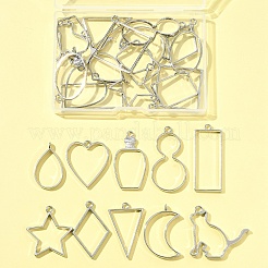 26 個 13 スタイルラックメッキ合金オープンバックベゼルペンダント  UVレジンDIY用  エポキシ樹脂  プレスジュエリー  混合図形  プラチナ  33.5~47x20~44x1.32~3.8mm  穴：2.4~3mm  2個/スタイル&nbsp;FIND-FS0003-72