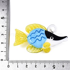 手作りランプワークビッグサイズペンダントトップ  魚のチャーム  ライトスカイブルー  32~38x50~60x18~23mm  穴：4~5.5mm&nbsp;LAMP-N034-22B
