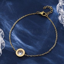 フラットラウンド 304 ステンレススチール キュービックジルコニア ペンダントネックレス & ブレスレット & スタッドピアスセット (女性用)  PVD真空メッキ  長持ちメッキ  ゴールドカラー  17.95インチ（456mm）&nbsp;SJEW-C004-19G