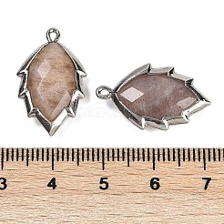 天然サンストーンのファセットリーフペンダント  ラックメッキ真鍮チャーム  プラチナ  23x13.5x5.5mm  穴：1.2mm&nbsp;G-I375-04P-07