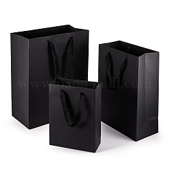 15個 3サイズ長方形紙ギフト収納トートバッグ ハンドル付き  ブラック  6~13x15~25x20~32cm  折りたたみ：20~31x15~25x0.4cm  5pcs /サイズ&nbsp;ABAG-TA0001-73B