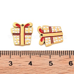 イオンプレーティング（IP）304ステンレスペンダント  クリスマステーマのエナメルチャーム  ゴールドカラー  ボックス  12.5x11.5x1.5mm  穴：1mm&nbsp;STAS-S140-03H