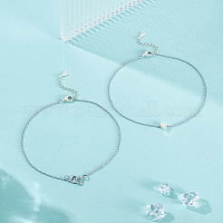 2Pcs 2 Styles 925 Sterling Silver Heart Link Anklet Sets&nbsp;AJEW-GA00029