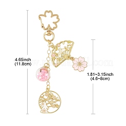 合金エナメルペンダントキーホルダー  回転式スナップフック留め具とガラスの丸型ペンダント付き  ゴールドカラー  兎  118mm&nbsp;HJEW-FS00052-03