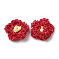 綿糸で編んだ飾りアクセサリー  花  ファイヤーブリック  23.5~25x24~25x4.5~5mm&nbsp;LS-WOVE-E002-01C
