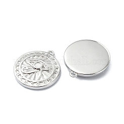 変色しない304ステンレススチールペンダント  フラットラウンド、ホルスの目チャーム付き  ステンレス鋼色  20x18x3mm  穴：1.2mm&nbsp;X-STAS-L022-347P