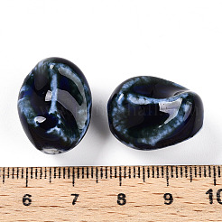 手作りの陶器ビーズ  ファンシーアンティーク施釉磁器  ナゲット  プルシアンブルー  20~21x16~17x14~15mm  穴：2.5~3.5mm&nbsp;PORC-N008-06B