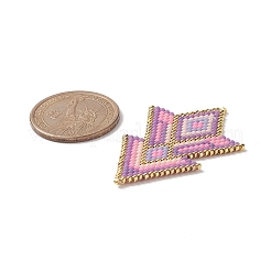 手作り織機模様ミユキシードビーズ  ひし形と三角形のペンダント  ピンク  49x33x2mm  穴：0.8mm&nbsp;PALLOY-MZ00083