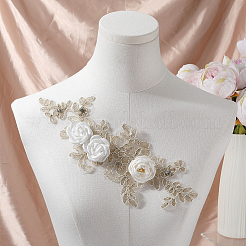 ポリエステル刺繡スパンコールコスチュームアクセサリー  ミシンクラフト装飾  花  ホワイト  290x101x1.5mm&nbsp;DIY-WH20025-017A