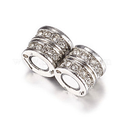 端が接着された合金ラインストーンマグネットクラスプ  グレードA  コラム  プラチナ  14x8mm  穴：5mm&nbsp;RB-C1613-8x14mm-01P