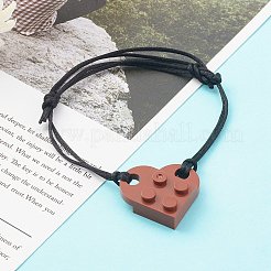 樹脂製ビルディングブロックリンクブレスレット  調節可能なナイロンコード付き  ハート  サドルブラウン  内径：1-3/4~3-1/4インチ（4.6~8.3cm）&nbsp;BJEW-JB06339-04
