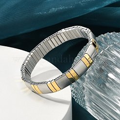 304ステンレススチールストレッチブレスレット  女性用幅広バンドブレスレット  18KGP本金メッキ  長方形  3/8インチ（0.95cm）  内径：2インチ（5.15cm）&nbsp;BJEW-U015-03G-02