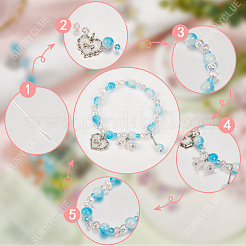 ガラスの花のブレスレットのDIYキット  ミックスカラー  7.5~17x20x2.5mm  穴：1~1.5mm&nbsp;DIY-SC0027-62