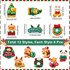 72 個 12 スタイル クリスマステーマの不透明樹脂カボション  ジュエリー作りのための  混合図形  17~27.5x17~27.5x7~10mm  6個/スタイル&nbsp;RESI-SC0005-73