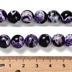 染められた天然ファイヤーアゲートクラックルビーズ連売り  ラウンド  ミディアム蘭  10~10.5mm  穴：1~1.2mm  約39個/連  15.16''（38.5センチメートル）&nbsp;G-G203-10E-10mm