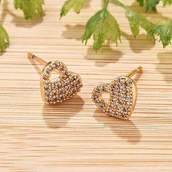 Brass Micro Pave Clear Cubic Zirconia Stud Earrings for Women&nbsp;EJEW-G428-25G-05