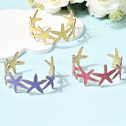 女性用304ステンレススチールエナメルカフバングル  ヒトデ  イオンプレーティング（ip）  18KGP本金メッキ  内径：1.89インチ（4.8cm）x2.32インチ（5.9cm）&nbsp;BJEW-D408-34G