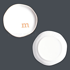 丸い陶器のジュエリー皿  ジュエリープレート  指輪収納トレー  ネックレス  ピアス  文字m  117~120x17.5mm&nbsp;AJEW-WH20067-023B