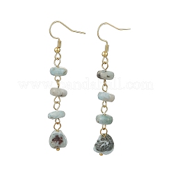 天然ラリマーのドロップピアス  女性用304ステンレススチールイヤリング  ゴールドカラー  61~63x8.5mm&nbsp;EJEW-JE07529