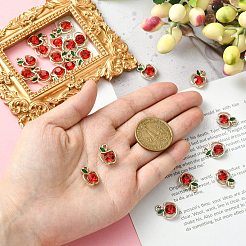 合金ラインストーンペンダント  りんごチャーム  レッド  15x12x6mm  穴：2mm&nbsp;PALLOY-CJC0006-71