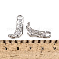 304ステンレスペンダント  花柄チャーム付きブーツ  ステンレス鋼色  21x12.5x3.3mm  穴：3.2x2.9mm&nbsp;STAS-B167-18P